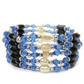 36inch Freshwater Pearl , Blue Glass Beads,Magnetic Wrap Bracelet Necklace All in One Set
